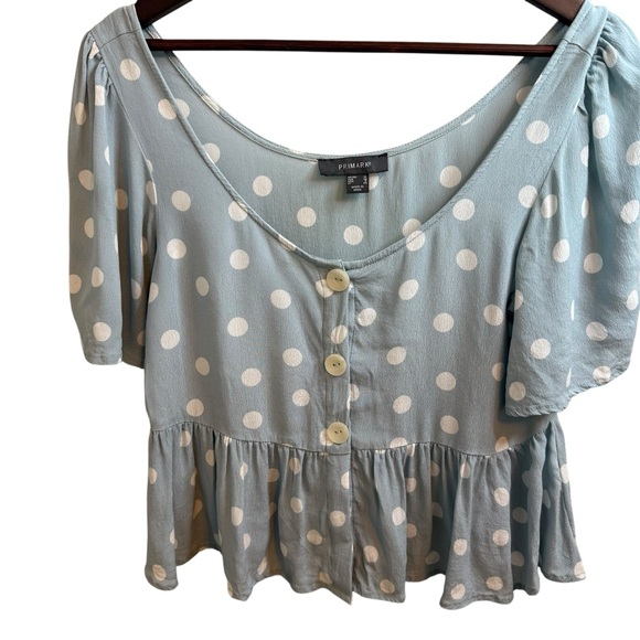 Primark Tops - Primark Blue Puff Sleeve Peplum Blouse